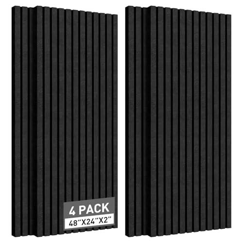 2 Pack Acoustic Foam Panels, 2" X 24" X 48" Wedge Soundproof Studio Foam for Walls,Sound Absorbing Panels, Sound Insulation for Studio, High Density Fireproof Studio Wedges (Black, 4 Pack)