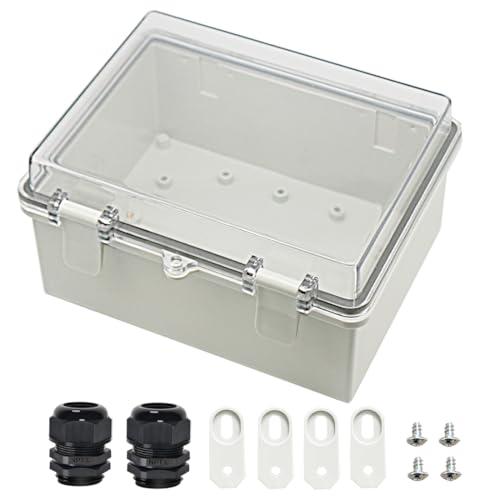 Zulkit Junction Box ABS Plastic Dustproof Waterproof IP65 Electrical Boxes Hinged Shell Outdoor Universal Project Enclosure Clear Cover with 2 Cable Glands 8.7 x 6.7 x 4.3 inch (220x170x110 mm)
