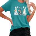 Easter Shirts for Women Cute Easter Bunny Rabbit Graphic Shirt Happy Easter Casual Short Sleeve Tees Tops (Blue, M)