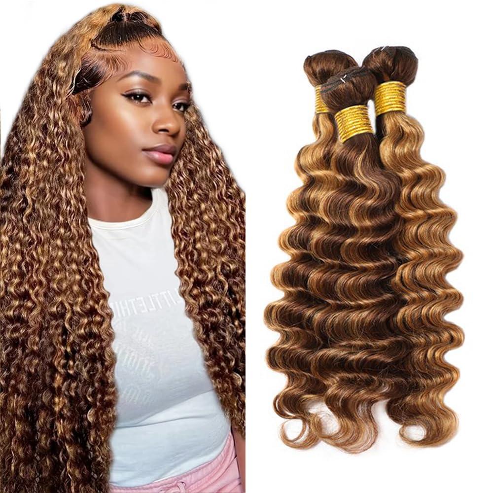 P427 Highlight Blonde Bundles Human Hair Brown Deep Wave 3 Bundles 28 28 28 Inch Unprocessed Brazilian Virgin Remy Honey Blonde Deep Wave Bundle Human Hair Extensions