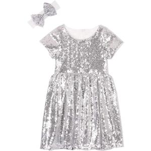 Cilucu Flower Girl Dress Baby Toddlers Sequin Dress Kids Party Dress Bridesmaid Wedding Gown Birthday Dress Silver White 7T-8T