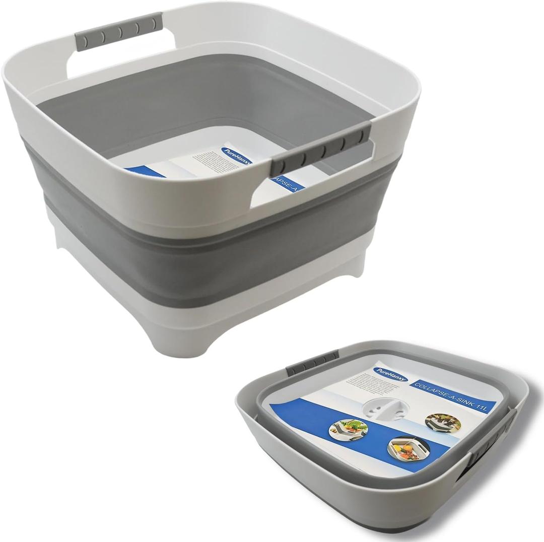 2.9 Gal(11L) Collapsible Wash Basin with Drain Plug, Space Saving Multiuse Foldable Sink Tub, Dishpan,RV camping sink,Vegetable Washing basin,Ice Beverage Tubs, Laundry & Kitchen Use (White)