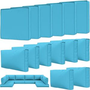 14 Pcs Outdoor Patio Cushion Covers, Replaceable Waterproof Furniture Covers, Outdoor Non-Slip Covers with Zippers, Couch 3 Sizes, Covers Only, Lake Blue