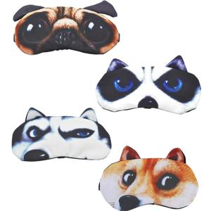 HYCLES 4 Pack Cartoon Animal Cute Sleep Eye Mask with Adjustable Strap Relaxed Sleeping Blackout Cat Dog Eye Cover Eyeshade for Kids Men Women Travel Rest/Blindfold Game