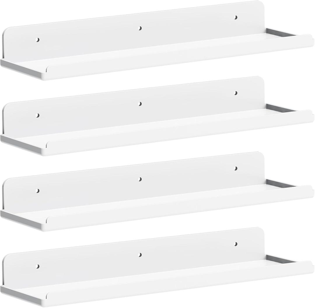 Lifewit Floating Shelves for Wall, 4 Pack White Acrylic Shelf 15" Room Decor for Bookcase/Vinyl Record Display/Photo/Picture in Bedroom, Living Room, Bathroom, Kitchen Storage and Organization