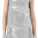 Girls Sequins Dance Outfit Dress Kids Sparkle Jazz Singer Star Costume Top Shorts 4PCS Set 3-14 Years (5-6 Years, Silver)