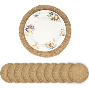 13.8 Inch Round Jute Placemats Set of 10  Boho Rustic Woven Table Mats & Charger Plates, Heat Resistant & Easy to Clean, Handwoven Farmhouse Table Decor for Dining, Kitchen, Weddings & Home