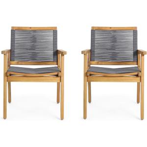 Christopher Knight Home Tracy Outdoor Acacia Wood Dining Chair with Rope Seating (Set of 2), Teak and Dark Gray, 24.75 x 26.5 x 34.75 inches