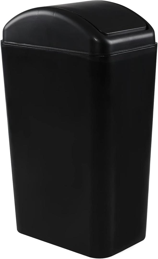 Cand 14 L Small Plastic Trash Can, Slim Swing Lid Trash Bins(Black)