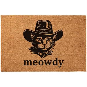 Funny Coir Doormat - Cat Wearing Cowboy Hat Meowdy Welcome Front Porch Decor for The Entrance Way - Personalized Outdoor Rug With Heavy-Duty Non Slip Coconut Coir 23.6 x 15.7 Inch, Onesize