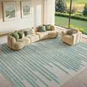 GarveeHome Green Rug 6x9 Perfect for Spring Modern Striped Washable Low Pile Carpet for Living Room Bedroom Home Office Geometric Non Slip Stain Resistant Indoor Area Rugs, Turquoise