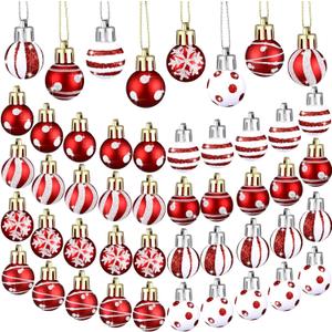 BBTO 40 Pcs Christmas Red and White Ball Ornaments Hanging Mini Glittering Balls Bulbs Balls Miniature Christmas Tree Ornaments for Xmas Tree Decor(0.98 Inches,Classic Style)