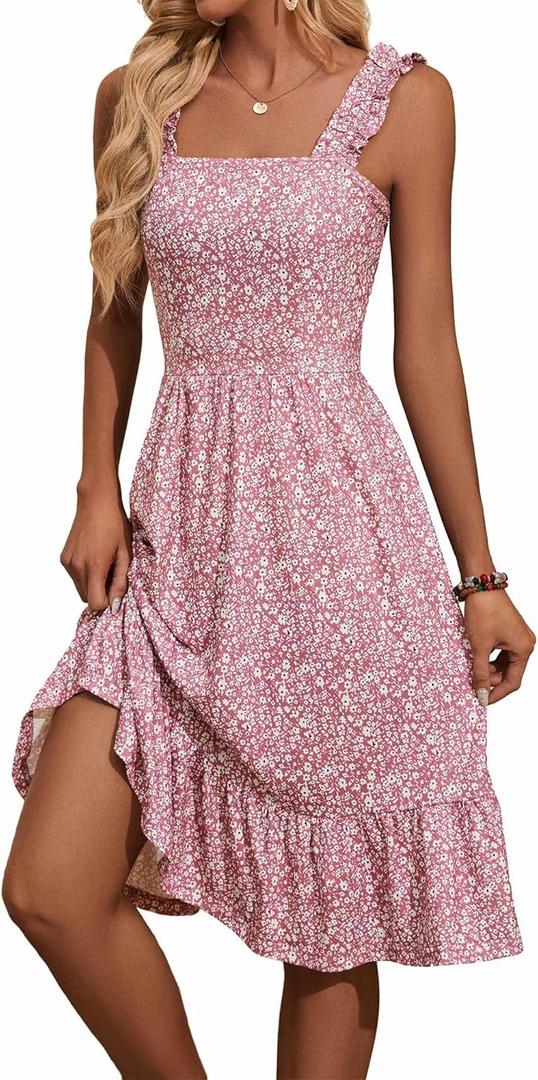 ZABERRY Womens Summer Midi Dress 2025 Elastic Straps Square Neck Cute Floral Flowy A-line Sundresses for Women XL ZABERRY Womens Summer Midi Dress 2025 Elastic Straps Square Neck Cute Floral Flowy A-line Sundresses for Women XL