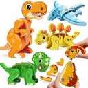 MTTIERY 5PCS Dinosaur Snap Together Building Toys, Wooden Dinosaur Toys for Kids 3-5, 5-7, STEM Preschool Learning Activities Fine Motor Skills Dino Toys, Gifts for 3 4 5 6 Year Old Boys Girls Kids