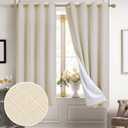 Diraysid 100% Blackout Curtains Light Beige Linen Curtains for Bedroom Grommet Thermal Insulated Room Darkening Drapes (2 Panels, W52 x L63 Inch)