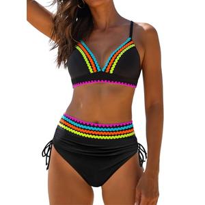 popvil Bikini Set for Women High Waisted Swimsuit Sexy Cheeky Two Piece Neon Bathing Suit 2025, M