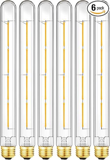 LED Tubular Light Bulbs,E26 Dimmable Long Led Bulbs,6W Equal 60 Watt, 3000K Soft White,11.8in Led Edison Tube Bulb,T10 Clear Glass Cover,6Pack LED Tubular Light Bulbs,E26 Dimmable Long Led Bulbs,6W Equal 60 Watt, 3000K Soft White,11.8in Led Edison Tube Bulb,T10 Clear Glass Cover,6Pack