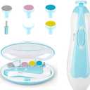 Baby Nail File Clippers Electric: Baby Nail Trimmer Electric Kit Fingernails Toes Care Manicure 6-in-1 Set with LED Light Safe for Newborn Kids and Adult (Blue)