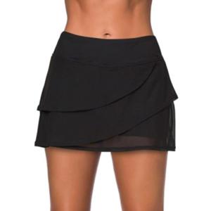 Women's Waistband Layered Swimdress Ruffle Swim Skirt Swimsuit Bottom (Large, Black)