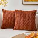Kevin Textile Fall Throw Pillow Covers Soft Corduroy Decorative Set of 2 Boho Striped Pillow Covers Pillowcases Farmhouse Home Decor for Couch Bed Sofa Living Room 18x18 Inch Rust Brown