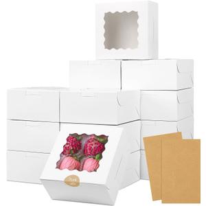 Moretoes 30pcs White Cookie Boxes with Window, 6x6x3 Inches, Bakery Boxes for Cookies, Pastry,Strawberries, Small Pie, Macarons