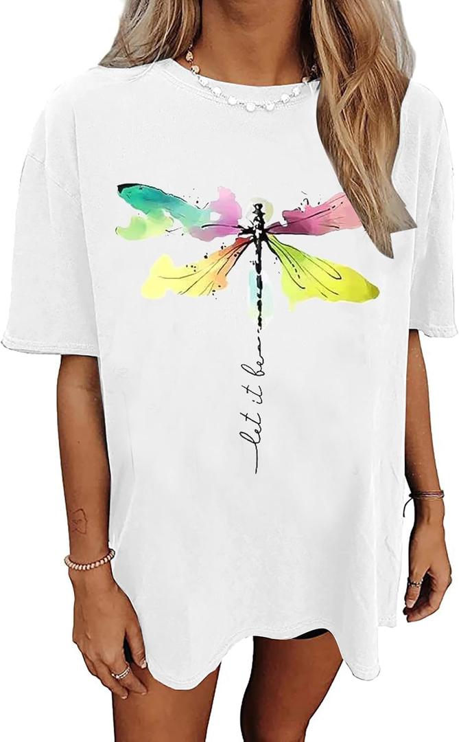 Womens Oversized Summer T Shirts Vintage Flowers Graphic Tees Boho Floral T-Shirt Casual Short Sleeve Wildflowers Tops (White, S)