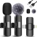 ODGG 2 Pack Wireless Lavalier Microphone for iPhone 15, USB C Android Phone, Laptop, Tablet, PC, Type-C Mini Lapel Mic with Noise Reduction for Vlog Video Recording Content Creator (2 in 1)