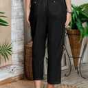 Acelitt Women Casual Lightweight Drawstring Elastic Waist Pants with Pockets, (Black, L)
