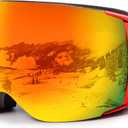 Ski Goggles Men Women OTG Anti-Fog/Scratch 100% UV-Magnetic Lens-Snowboard Snow Goggles for Men & Women (E-red Frame Revo Red Vlt 25%)
