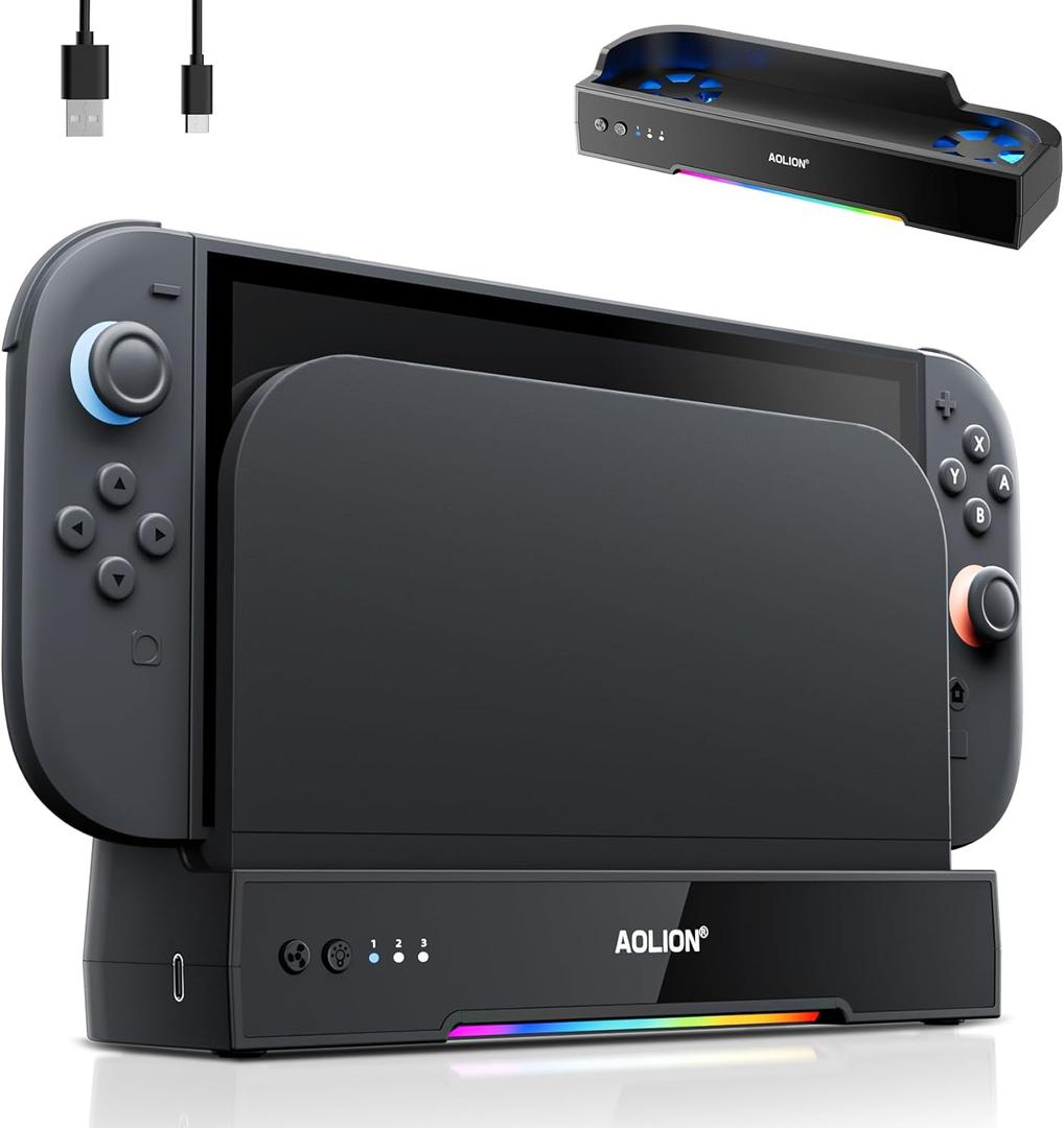 Cooling Fan for Nintend0 Switch 2 Dock  Dual High-Speed Fans, 3-Speed Adjustment, RGB Lighting, Ultra-Quiet, USB Powered, Wall-Mountable with Anti-Slip Base for Switch 2