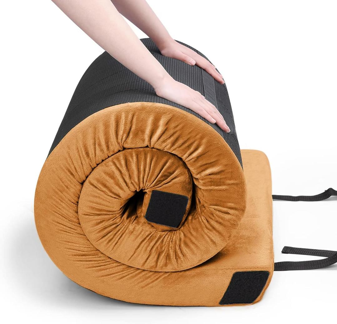 Willpo CertiPUR-US Memory Foam Camping Mattress with Travel Bag and 2 Interchangeable Covers, Lightweight Portable Sleeping Pad for Tents, Guest Beds, Home (Kids/63"*26"*3", Brown)