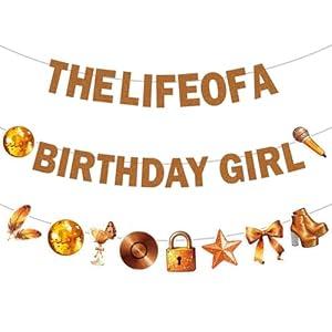 RUBOAOA The Life of a Birthday Girl Decorations, 3 Pcs Pre-Strung Gold Glitter Party Bunting Banners for Girls' Birthday Disco Showgirl Broadway Parties