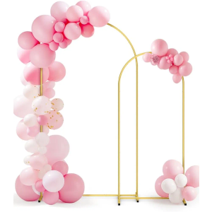 Metal Arch Backdrop Stand Set - Set of 2 (7.2ft/6.0ft), Gold Wedding Stand with Stable Base, Elegant Backdrop Cover for Party, Birthday, Baby Shower, Graduation, Easy to Assemble