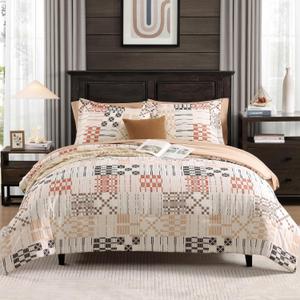 MaiRve Queen Comforter Set, Classic Plaid Farmhouse Bedding Sets 7 Pieces, Beige All Season Bed in A Bag with Sheets, Pillowcases & Shams