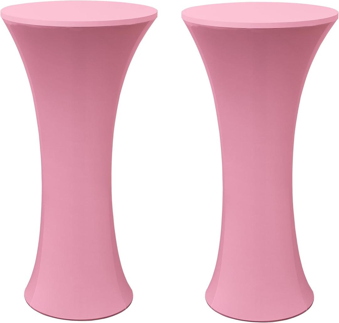 2 Pack 24x43 Inch Pink Spandex Cocktail Table Cloth Fitted Round Bar Table Stretch Highboy Cocktail Table Covers for Banquet Outdoor Party Wedding Bar Round Bottom Pink