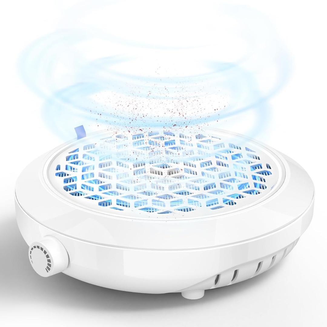 Nail Dust Collector for Nail Tech & Acrylic Nail Polishing - Ultra-Quiet 8000RPM Turbo Brushless Motor, Reusable Filter & Magnetic Detachable Design for Professional Salon, Home Use & Crafts (White)