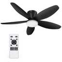 Orabriz 42 Inch Ceiling Fan with Lights and Remote Control, Quiet Modern Low Profile Fan Light with 6 Speeds, Dimmable LED, Reversible Blades for Bedroom Living Room Indoor/Outdoor, Black