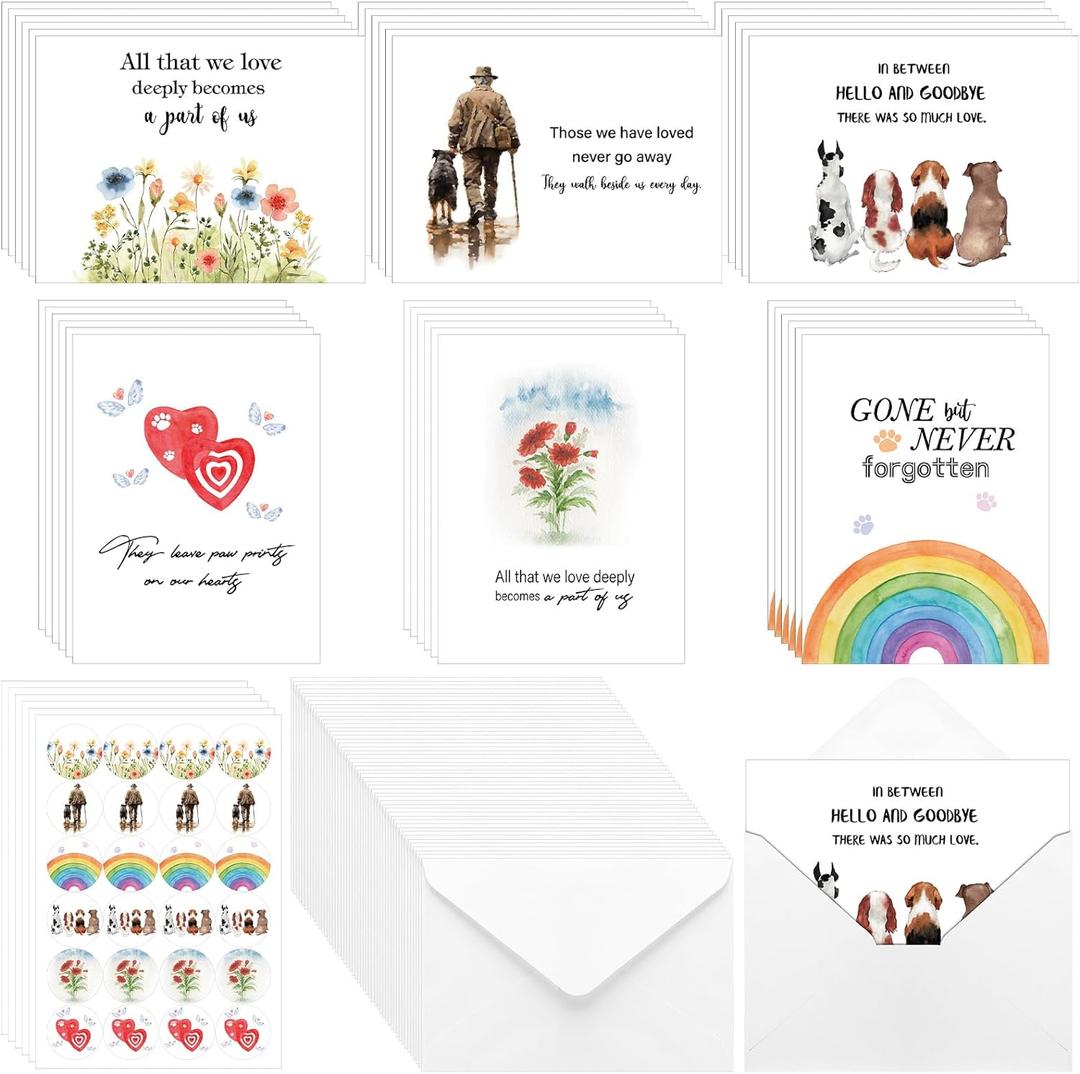 Geyoga 36 Sets Pet Sympathy Cards for Dogs Cats with Envelopes and Stickers, Loss of Dog Condolence Cards Bulk, Thoughtful Bereavement Sympathy Gifts for Loss of Beloved Pet(Classic)