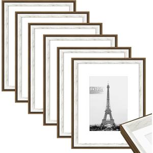 Abtgt 8x10 Picture Frame Set of 6, Rustic Retro Photo Frame Display Picture 5x7 with Mat or 8x10 Without Mat, Horizontal and Vertical for Wall and Tabletop, Brown