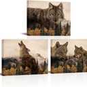 OuElegent 3 Pieces Wolf Canvas Print Wall Art Wild Animal Painting Picture Stretched and Framed for Living Room Bedroom Bathroom (small)