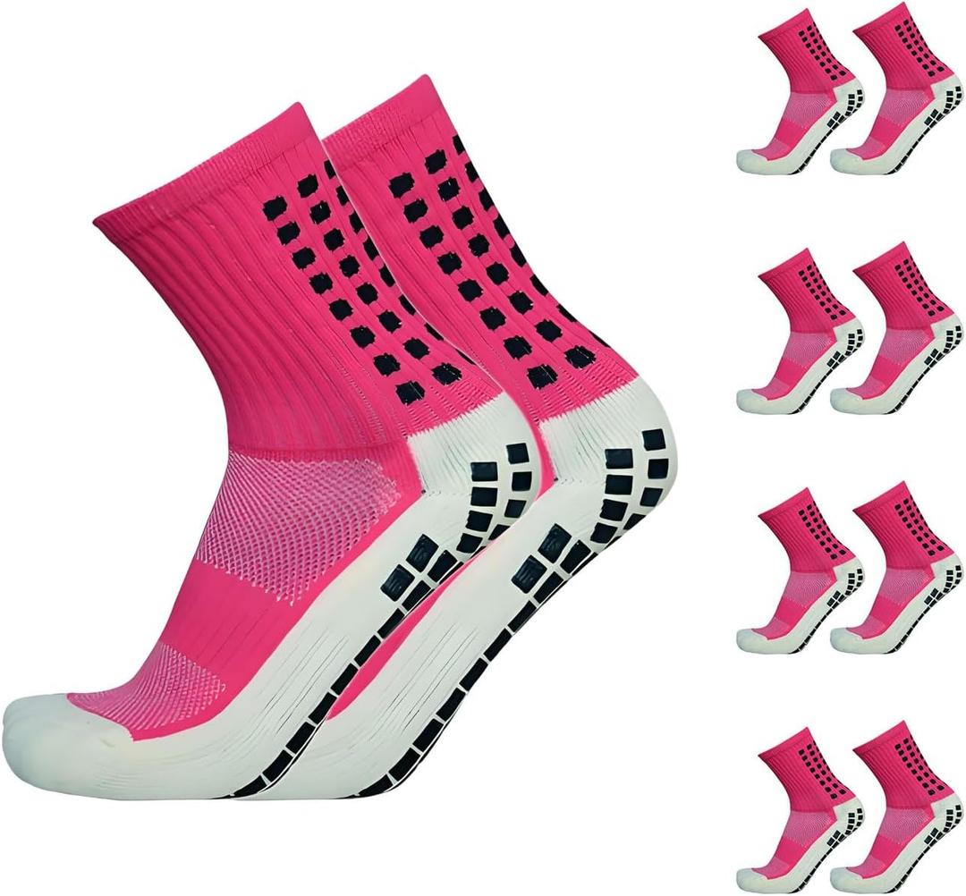 Aimery 4 Pairs Mens Grip Soccer Socks Non Slip Grippy Women Socks for Football Basketball Sports (One Size, 4pink)