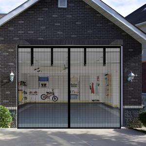 Fiberglass Garage Door Screen, Sunmoxia 9x7Ft Magnetic Heavy Duty Garage Door Curtain with 4 Strapping Tapes - Durable Breathable Mesh Patio Porch Privacy Curtain