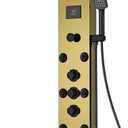 Shower Panel Tower System Stainless Steel LED Rainfall Waterfall Shower Head 5-Function Faucet Rain Massage System Wall Mount with 8 Body Jets, Handheld, and Tub Spout, Gold