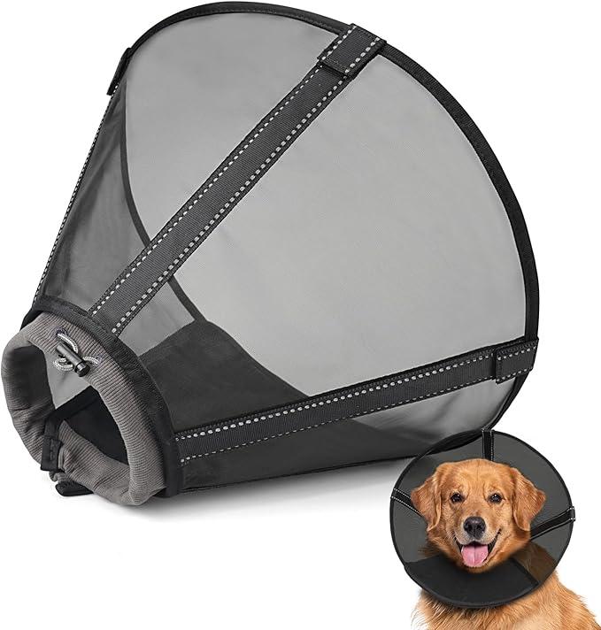 Breathable Mesh Dog Cone Collar for Surgery, Soft Elizabethan Recovery Alternative to Stop Licking,Pet Neck Collar for Large Medium Small Breeds(Black,4)
