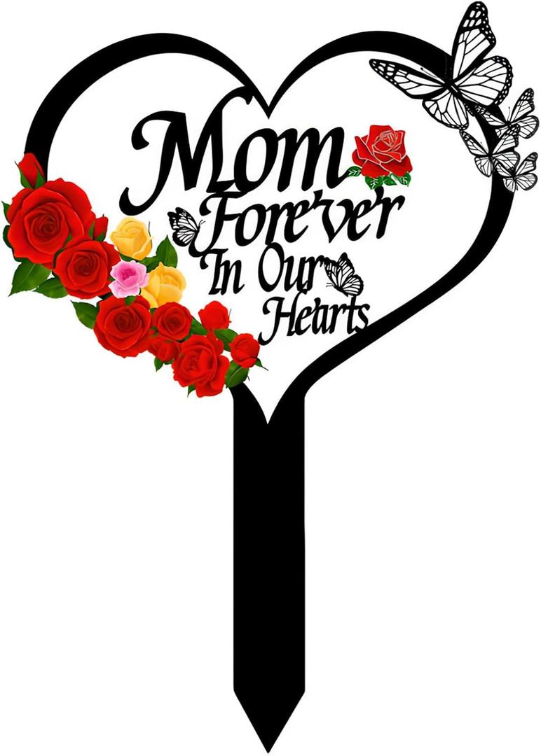 Cemetery Plaques for Grave, Mom Grave Markers, Acrylic Cemetery Decorations for Grave, Memorial Garden Stakes,Outside Decor for Cemetery, Yard