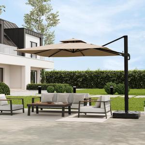 Garvee 10x10 ft Square Outdoor Umbrella, Cantilever Patio Umbrella | 360 Rotation & Adjustable Height, Heavy Duty Cantilever Patio Umbrella for Garden Poolside,Khaki