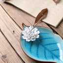 Incense Holder for Sticks, Ceramic Incense Ash Catcher Tray, Leaf-Shape Tray and Lotus Sticks Holder (Sky Blue)