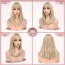 Haloo Blonde Bob Wigs with Bangs Shoulder Length Straight Natural Looking Synthetic Heat Resistant Medium Hair Wigs for Women Daily Party, 16 Inch Dirty Blonde