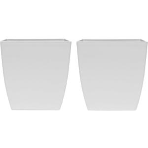 The HC Companies Aria Self Watering Square Plant Pot w/Drainage - Classic Planters for Outdoor Plants & Indoor Plants - Lightweight & UV-Resistant Plastic Pots for Plants (12" Matte White, Pack of 2)