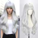 STYLER Silver Wig with Bangs for Women -26 Inch Long Wavy Silver Wigs Synthetic Heat Resistant Hair Natural Looking Wigs for Daily Use Halloween Christmas Cosplay Party